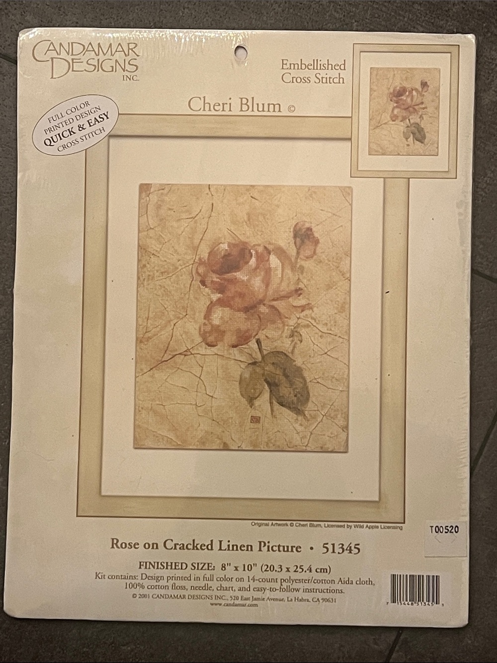 Candamar Designs Cheri Blum Rose on Cracked Linen Picture - Cream and Pink NEW